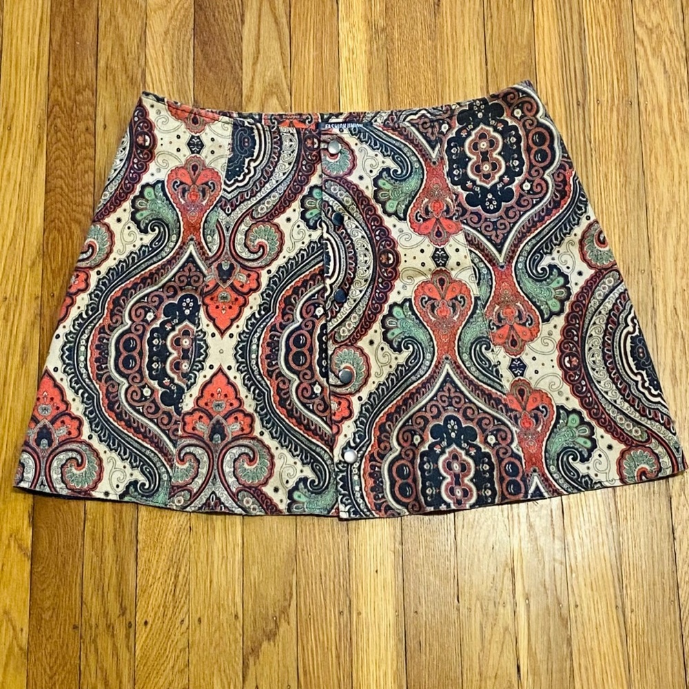 Vintage Like 60s Corduroy Paisley ButtonUp Skirt